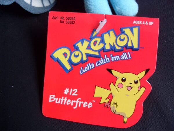 1999 Pokemon plush toy Butterfree, tag close-up.