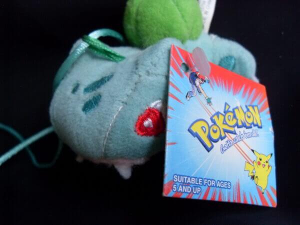 1999 Pokemon plush keychain Bulbasaur, tag close-up.