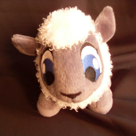 2002 Neopets White Babaa plush toy, front view.