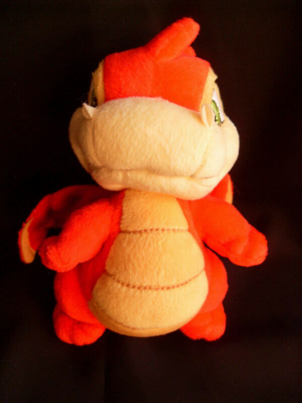 2002 Neopets Red Scorchio plush toy, front view.