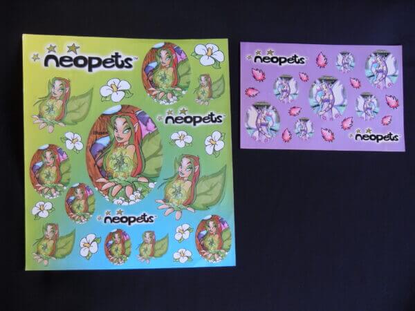 Neopets Queen Fyora and Illusen sticker sheets.