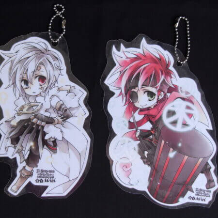 D. Gray-man - Allen Walker and Lavi keychain charms as illustrated by Rayca, front view.