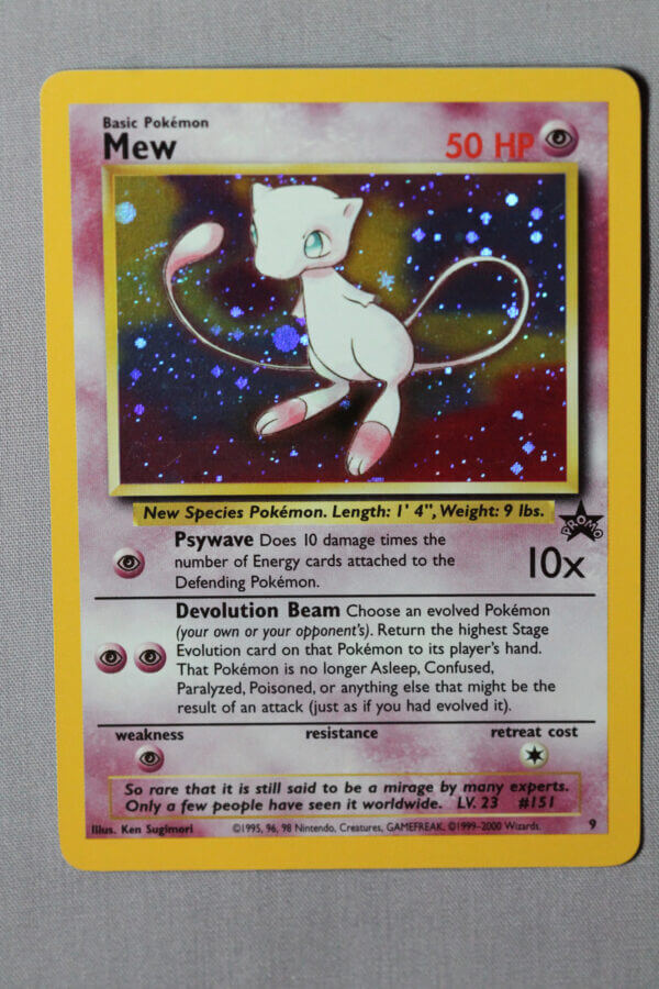 Mew (9), the holographic WOTC Black Star promo card, front view.