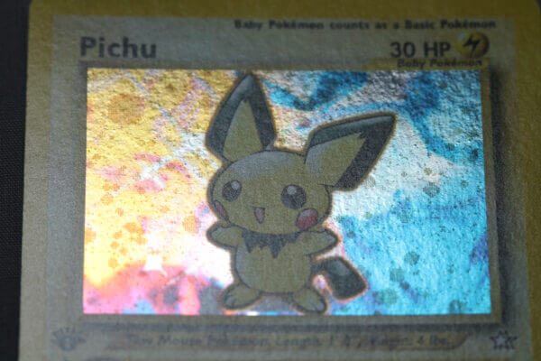 Pichu (12/111), the 1st edition Neo Genesis card, detail shot (3/3).