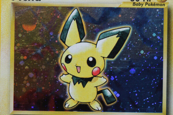Pichu (12/111), the 1st edition Neo Genesis card, detail shot (2/3).
