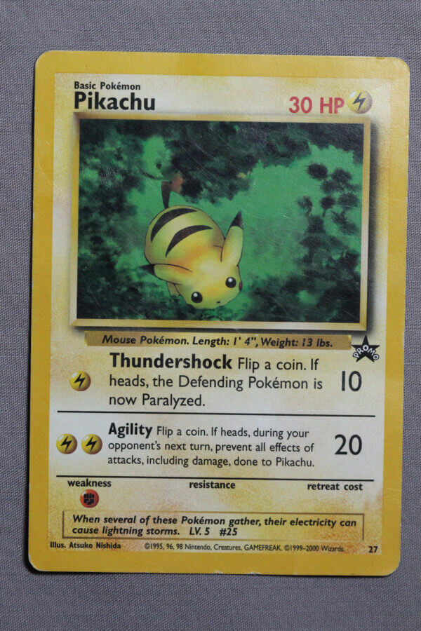 Pikachu (27), the WOTC Black Star promo card, front view.