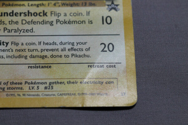 Pikachu (27), the WOTC Black Star promo card, detail shot (2/7).
