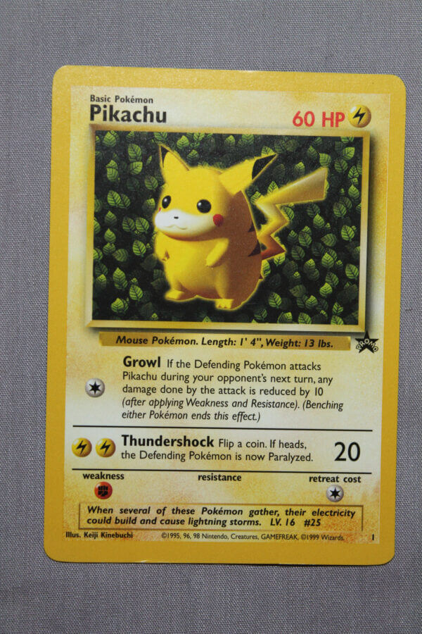 Pikachu (1), the WOTC Black Star promo card, front view..