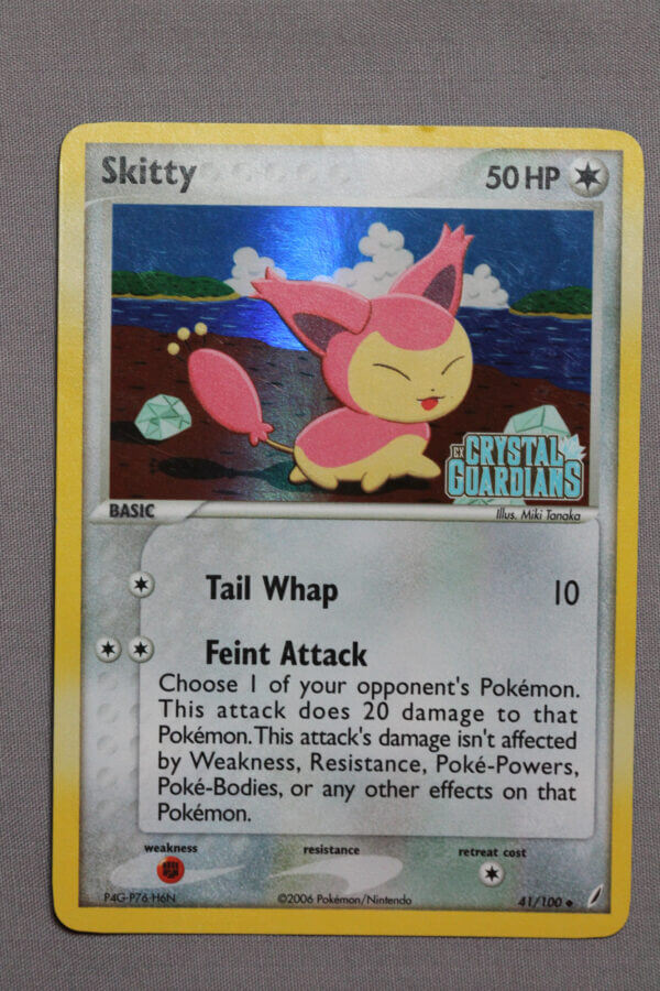 Skitty (41/100), the reverse holofoil Crystal Guardians card, front view.