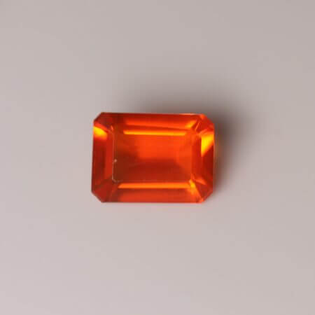 Mexican Fire Opal, 7x5mm octagon cut, front view.