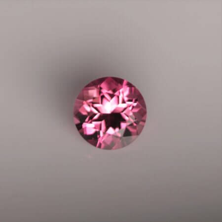 Pink Tourmaline, 5.2mm round cut, top view.