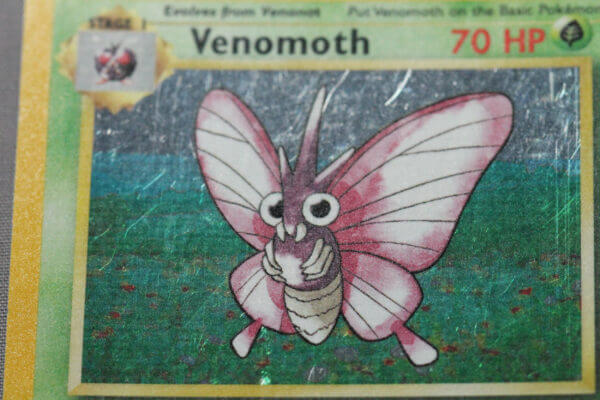 Venomoth (13/64), the holofoil Jungle card, detail shot (1/7).