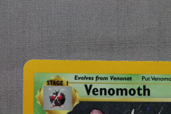 Venomoth (13/64), the holofoil Jungle card, detail shot (3/7).