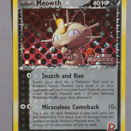 Rocket's Meowth (46/109), the reverse holofoil EX Team Rocket Returns card, front view.
