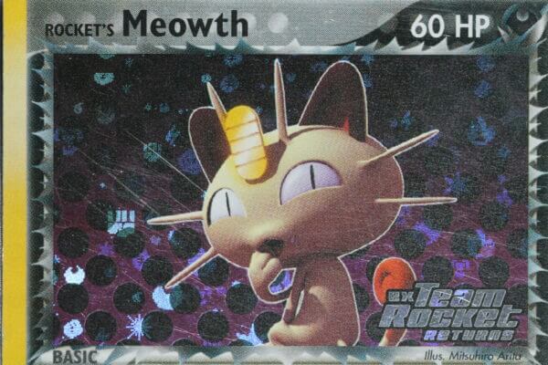 Rocket's Meowth (46/109), the reverse holofoil EX Team Rocket Returns card, detail shot (8/8).