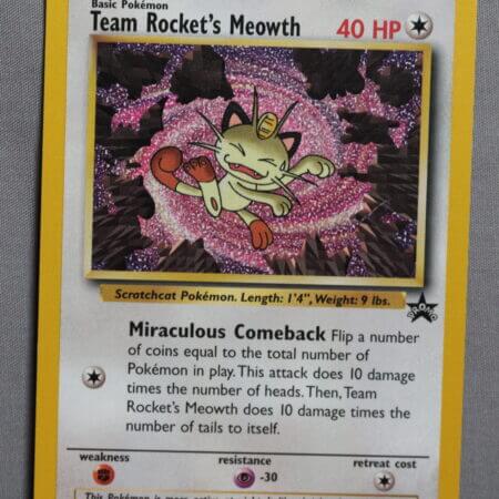Team Rocket's Meowth (18), the WOTC Black Star promo card, front view.
