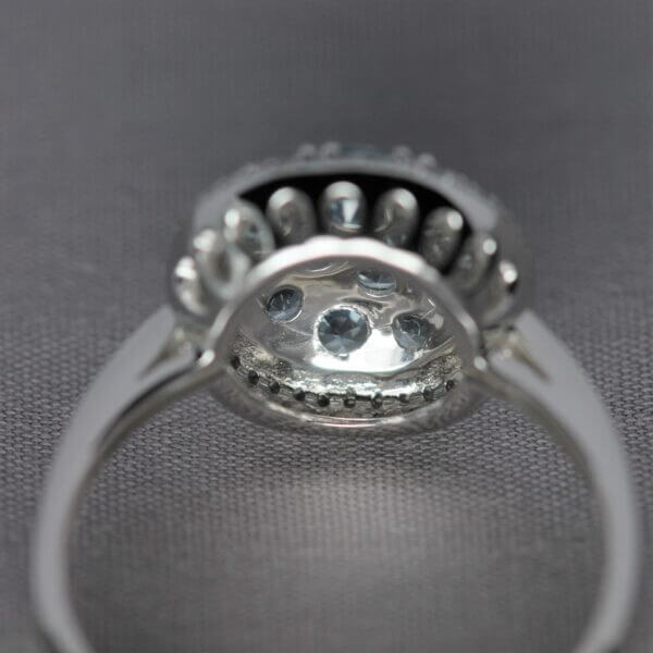 14kt White Gold, Diamond, and Blue Montana Sapphire scatter ring, gallery view.