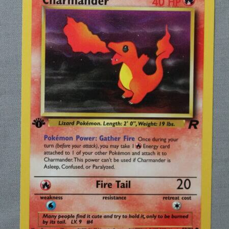 Charmander (50/82), from Team Rocket in 1st ed, front view.
