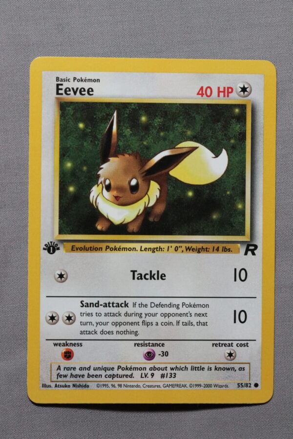Eevee (55/82), from Team Rocket in 1st ed, front view.
