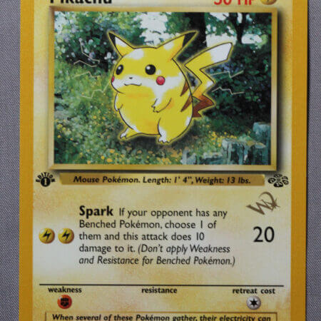 Pikachu (60/64) W promotional card from Sept. 1999 Duelist Magazine, front view.