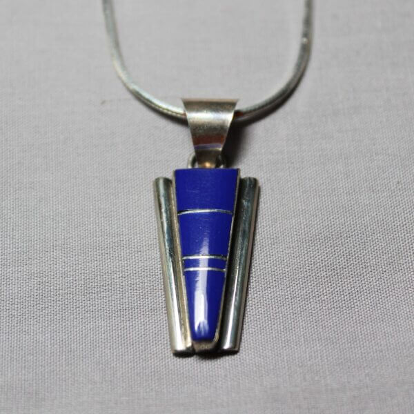Navajo Sterling Silver and Lapiz Lazuli pendant by Steve Francisco, front view.