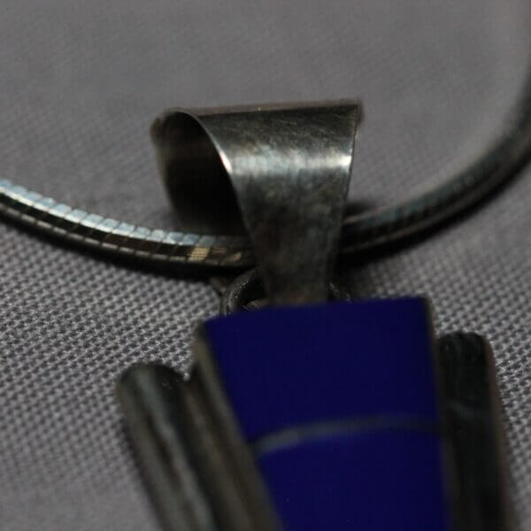 Navajo Sterling Silver and Lapiz Lazuli pendant by Steve Francisco, front view.