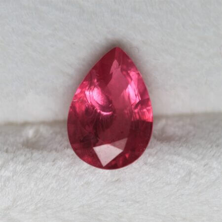 Mahenge Spinel, 9.5x6.5mm pear cut, front view.