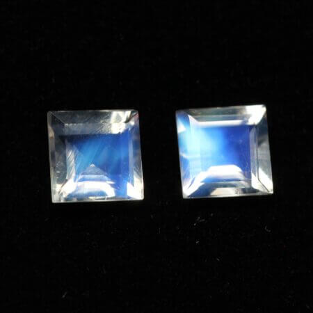 Moonstone: 5mm Faceted Square #2, Matched Pair