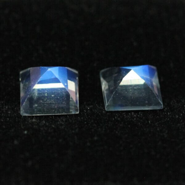 Moonstone, 5mm faceted square cut matched pair, back view.