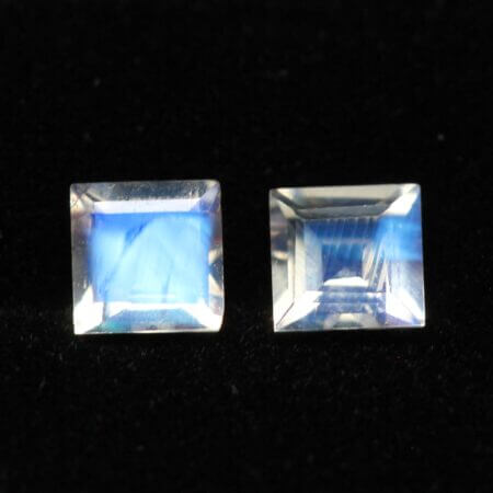 Moonstone: 5mm Faceted Square #4, Matched Pair
