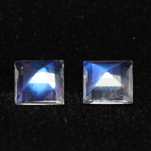 Moonstone, 5mm faceted square cut matched pair, back view.