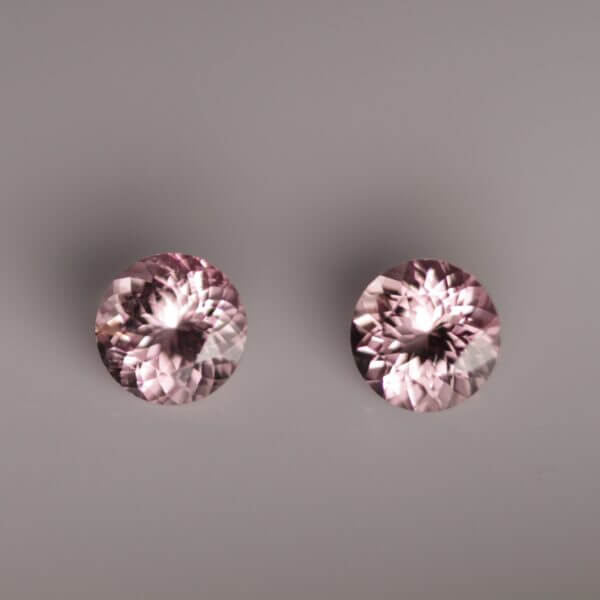 Pink Tourmaline, 4.5mm round cut matched pair, front view.