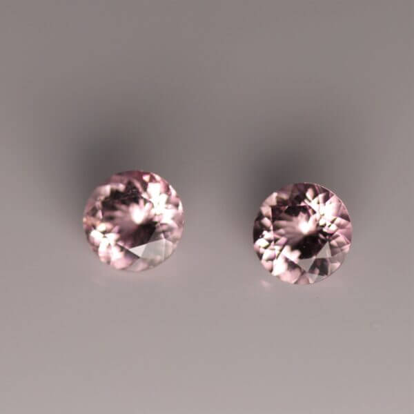 Pink Tourmaline, 4.5mm round cut matched pair, side view.