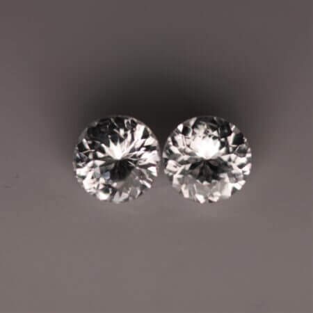 White Sapphire, 4.5mm round cut matched pair, front view.