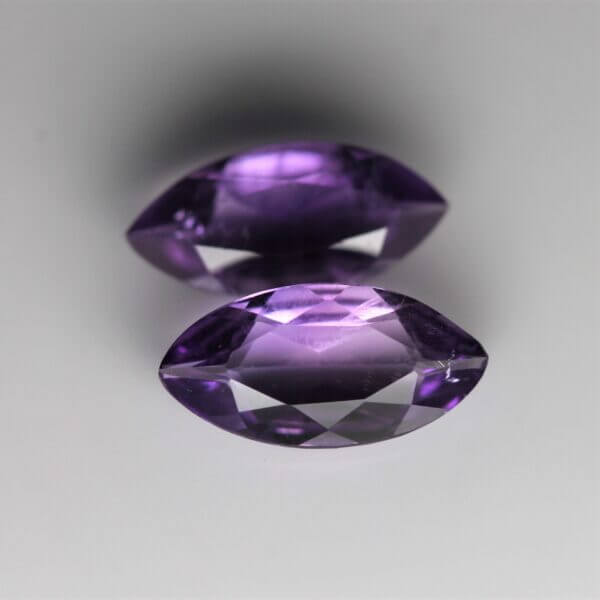 African Amethyst, 10x5mm marquise cut matched pair, front view.