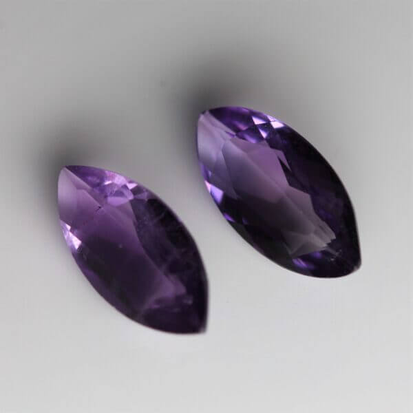 African Amethyst, 10x5mm marquise cut matched pair, side view.