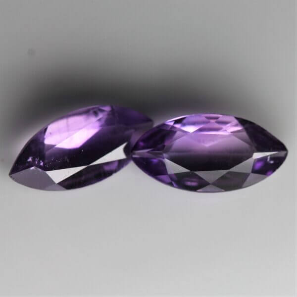 African Amethyst, 10x5mm marquise cut matched pair, front view.