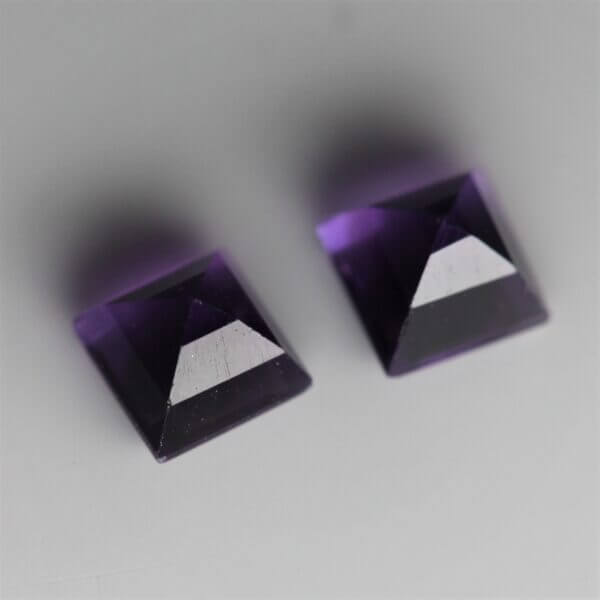 African Amethyst, 4mm square cut matched pair, back view.