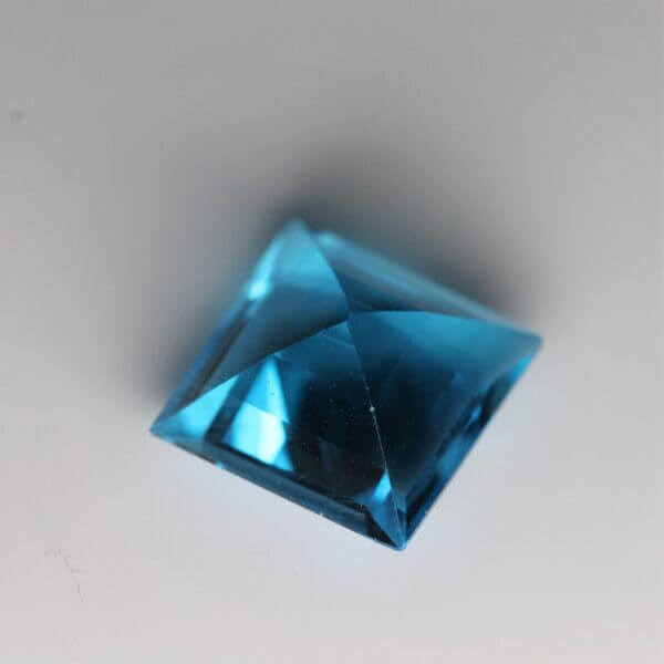 Swiss Blue Topaz, 10mm square cut, back view.