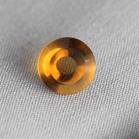 Madeira Citrine, 8mm concentric cut, front view.