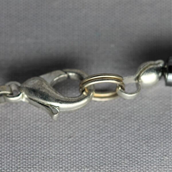 Hematite necklace clasp, detail shot.