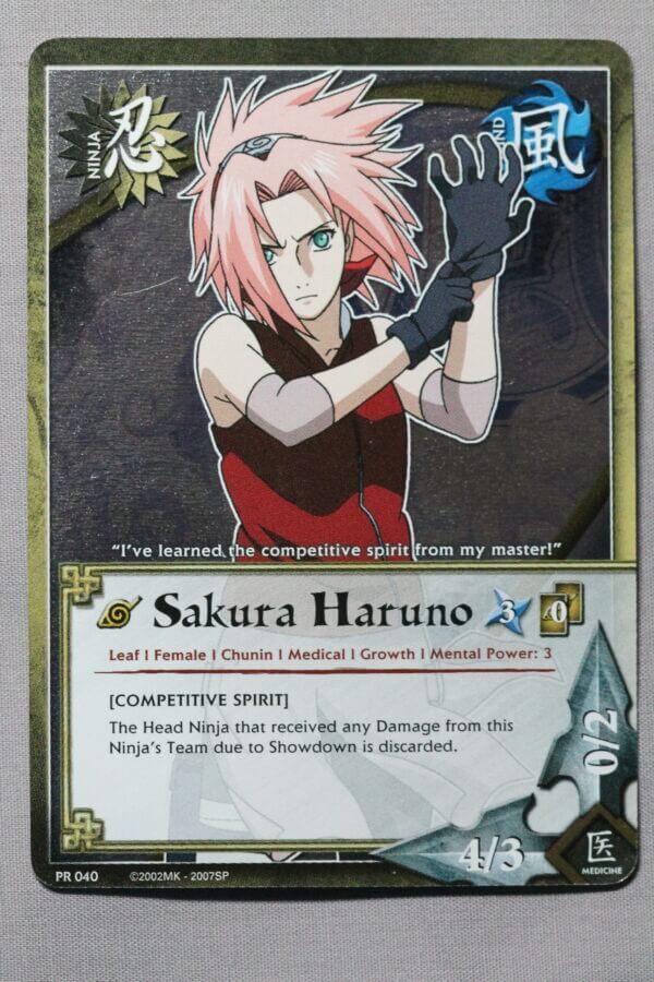 Sakura Haruno (PR 040), the Weekly Shonen Jump promo card, front view.