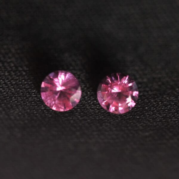 Pink Sapphire, 3.5mm round cut matched pair, front view.