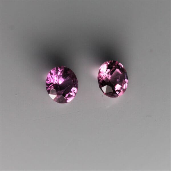 Pink Sapphire, 3.5mm round cut matched pair, side view.