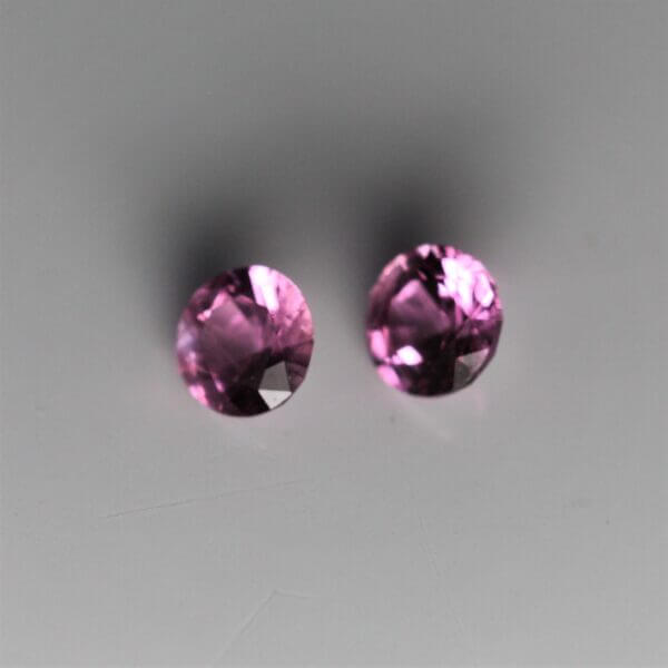 Pink Sapphire, 3.5mm round cut matched pair, side view.