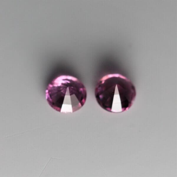Pink Sapphire, 3.5mm round cut matched pair, back view.