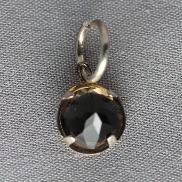 Smoky Quartz and Silver 8mm round pendant, back view.