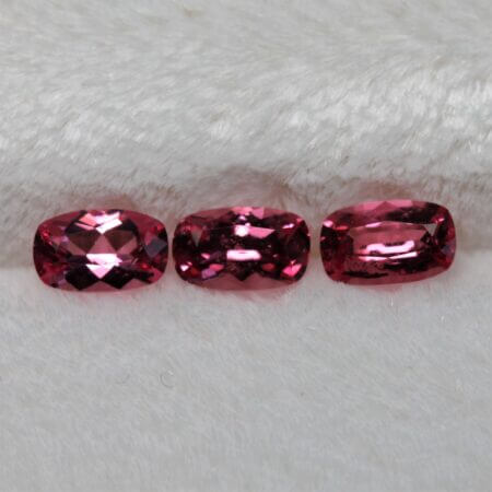 Pink Spinel, 5x3mm antique cushion cut matched set, front view.
