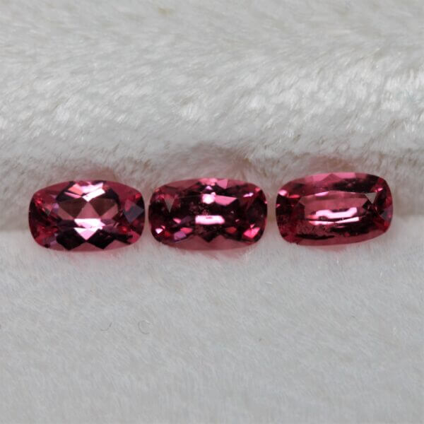 Pink Spinel, 5x3mm antique cushion cut matched set, front view.