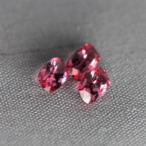 Pink Spinel, 5x3mm antique cushion cut matched set, side view.